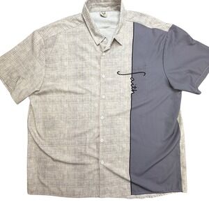 Hardaddy Mens XXL Faith Colorblock Button Down Shirt Grey Tan Short Sleeve